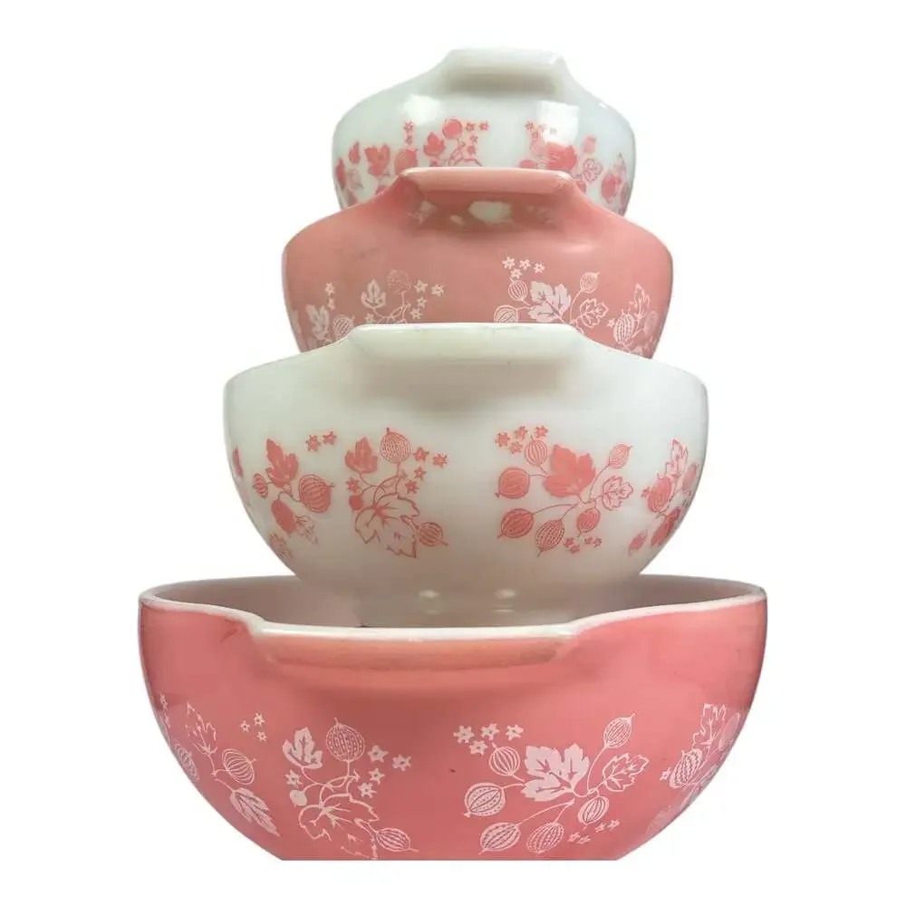 Vtg Set 4 PYREX Gooseberry Cinderella Nesting Mixing Bowls Pink 441 442 443 444